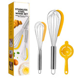 3PCS Stainless Steel Balloon Whisk Set – Manual Egg Beater & Baking Mixer