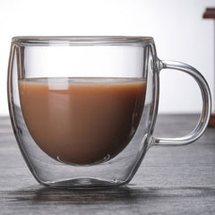 Double-Layer Borosilicate Glass Coffee Cup – Heat-Resistant with Handle