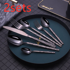 Embossed Steak Cutlery Set – Western Style Textured Handle Knife & Fork Set