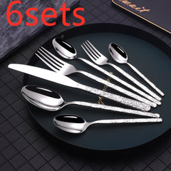 Embossed Steak Cutlery Set – Western Style Textured Handle Knife & Fork Set