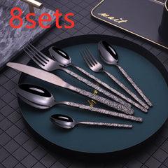 Embossed Steak Cutlery Set – Western Style Textured Handle Knife & Fork Set