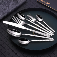 Embossed Steak Cutlery Set – Western Style Textured Handle Knife & Fork Set