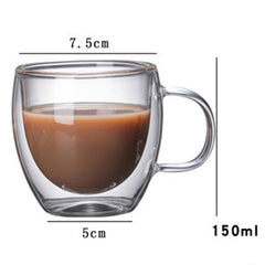Double-Layer Borosilicate Glass Coffee Cup – Heat-Resistant with Handle