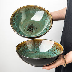 Vintage Green Ceramic 8-Inch Bowl – Household Noodle & Soup Bowl