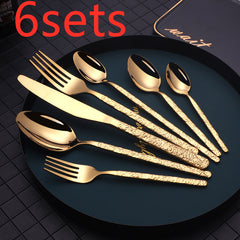 Embossed Steak Cutlery Set – Western Style Textured Handle Knife & Fork Set