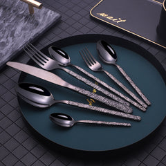 Embossed Steak Cutlery Set – Western Style Textured Handle Knife & Fork Set