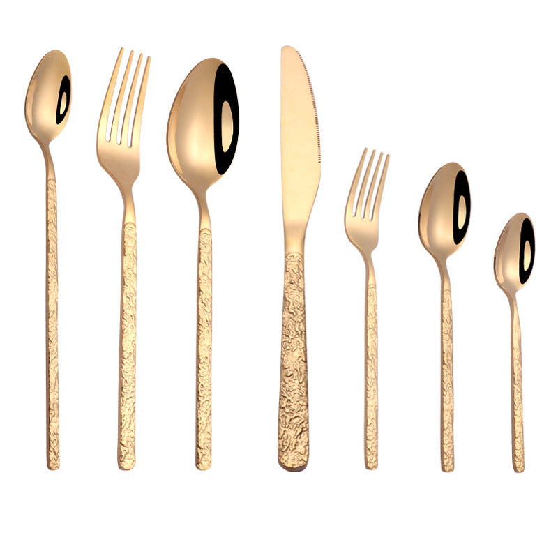 Embossed Steak Cutlery Set – Western Style Textured Handle Knife & Fork Set