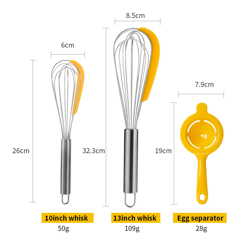 3PCS Stainless Steel Balloon Whisk Set – Manual Egg Beater & Baking Mixer