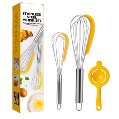 3PCS Stainless Steel Balloon Whisk Set – Manual Egg Beater & Baking Mixer