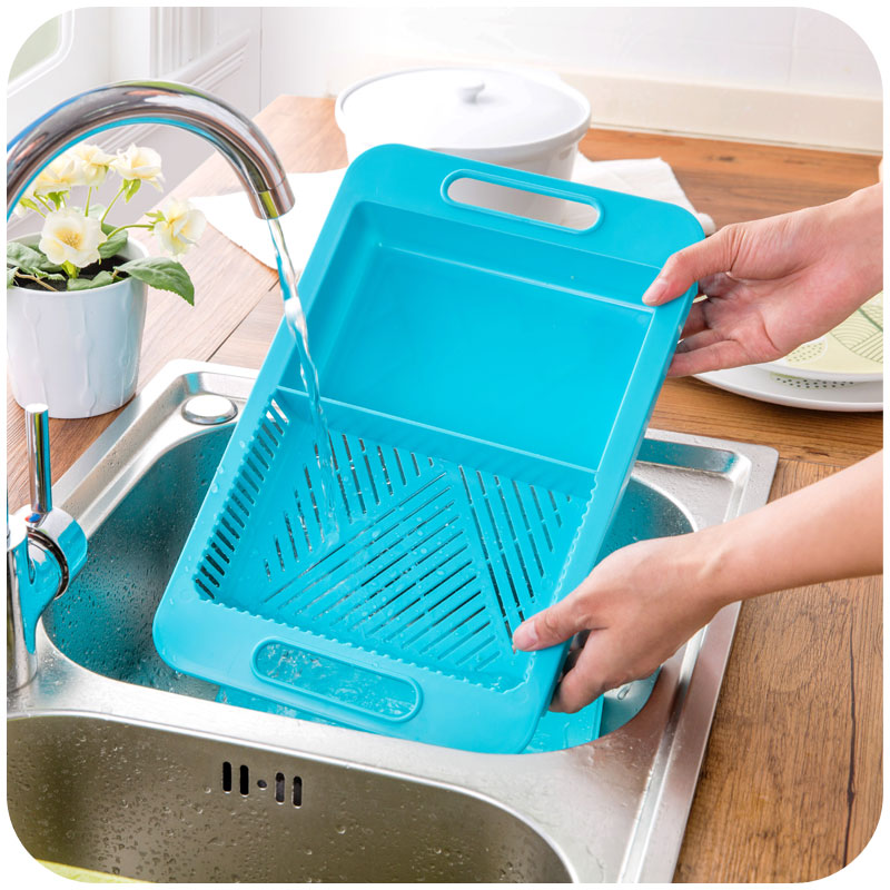 Multifunction Kitchen Cutting Board with Sink Drain Basket – Vegetable & Meat Prep Tool