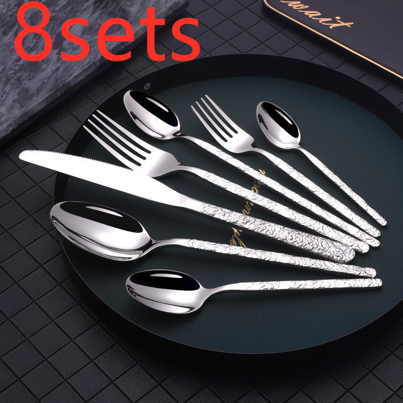 Embossed Steak Cutlery Set – Western Style Textured Handle Knife & Fork Set