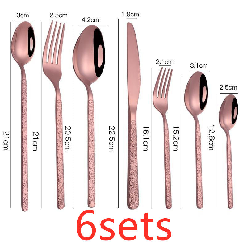 Embossed Steak Cutlery Set – Western Style Textured Handle Knife & Fork Set