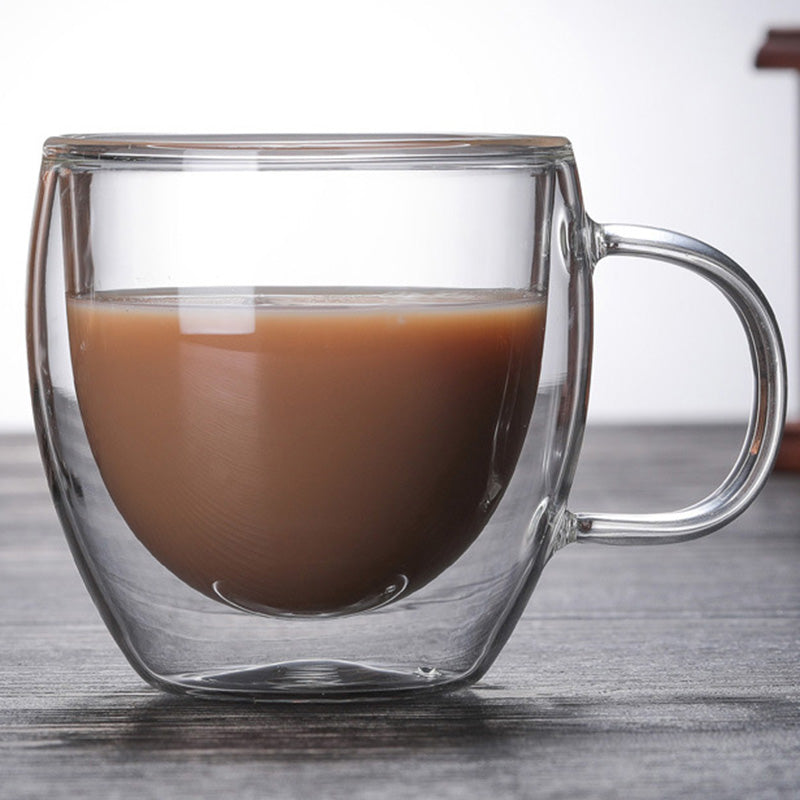 Double-Layer Borosilicate Glass Coffee Cup – Heat-Resistant with Handle
