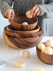 Natural Wooden Kitchen Bowl – Fruit & Salad Serving Bowl for Home & Restaurant