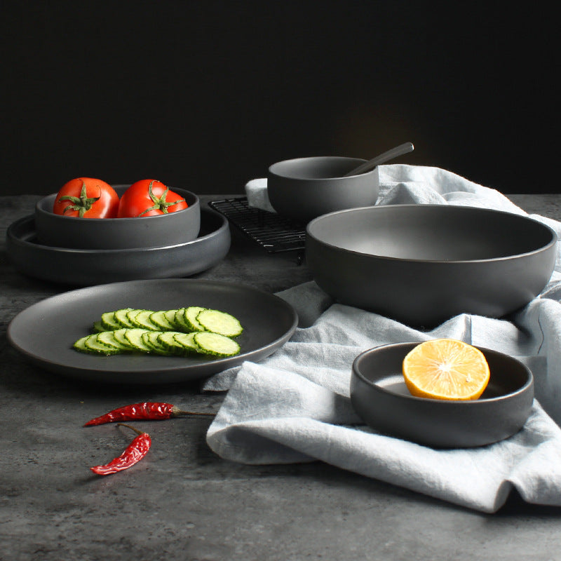 Nordic Ceramic Rice & Steak Bowl – Deep Household Tableware Dish Set