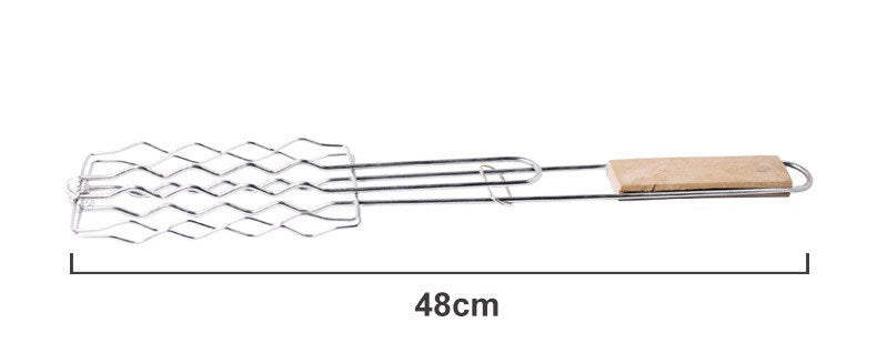 Outdoor Grilling Accessories – Wooden Handle Sausage Clip, Vegetable Clip & Barbecue Rack Set for BBQ Tool Kit