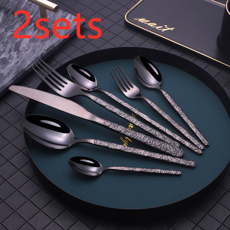 Embossed Steak Cutlery Set – Western Style Textured Handle Knife & Fork Set