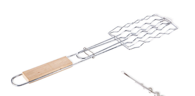 Outdoor Grilling Accessories – Wooden Handle Sausage Clip, Vegetable Clip & Barbecue Rack Set for BBQ Tool Kit