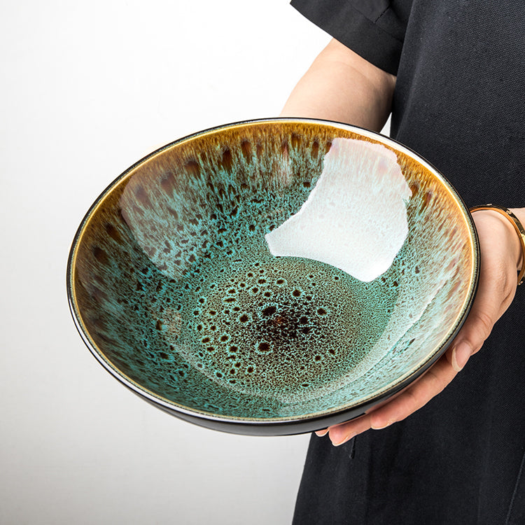 Vintage Green Ceramic 8-Inch Bowl – Household Noodle & Soup Bowl