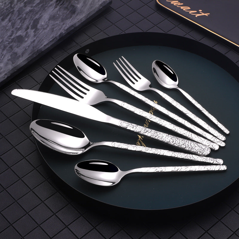 Embossed Steak Cutlery Set – Western Style Textured Handle Knife & Fork Set