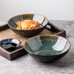 Vintage Green Ceramic 8-Inch Bowl – Household Noodle & Soup Bowl