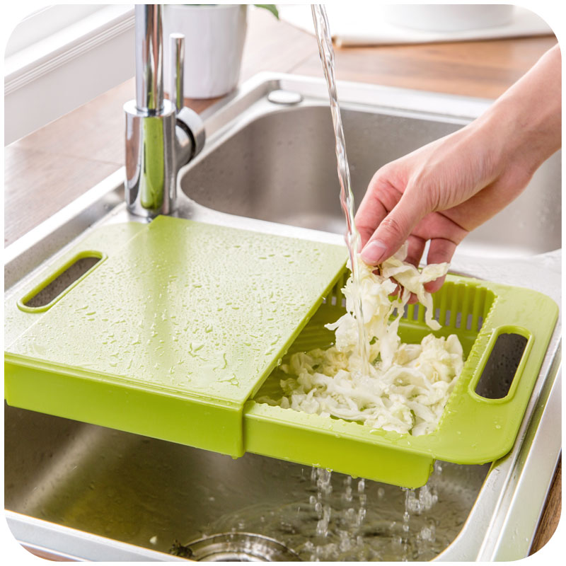 Multifunction Kitchen Cutting Board with Sink Drain Basket – Vegetable & Meat Prep Tool