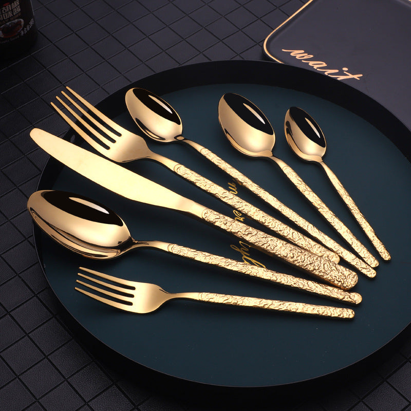 Embossed Steak Cutlery Set – Western Style Textured Handle Knife & Fork Set