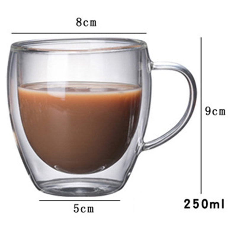 Double-Layer Borosilicate Glass Coffee Cup – Heat-Resistant with Handle