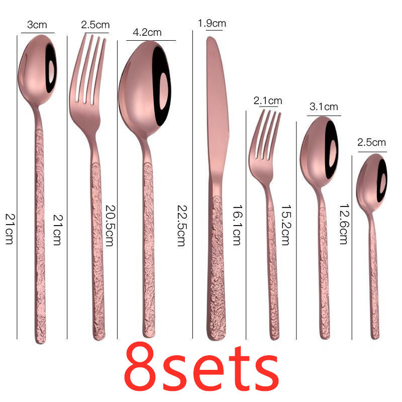 Embossed Steak Cutlery Set – Western Style Textured Handle Knife & Fork Set