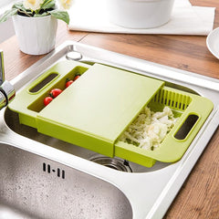 Multifunction Kitchen Cutting Board with Sink Drain Basket – Vegetable & Meat Prep Tool