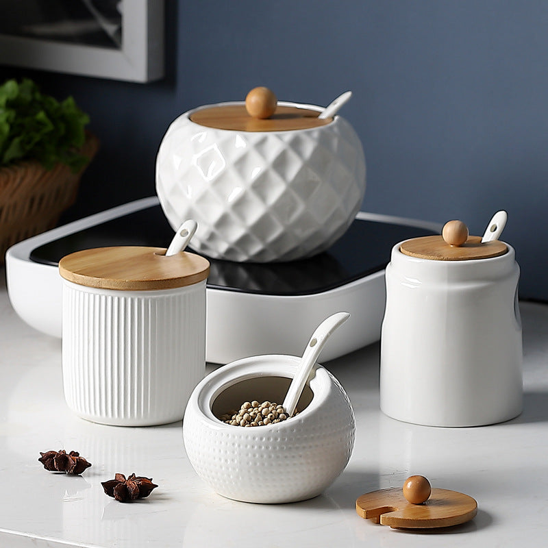 Ceramic Kitchen Seasoning Jar – Spice Storage Container with Lid