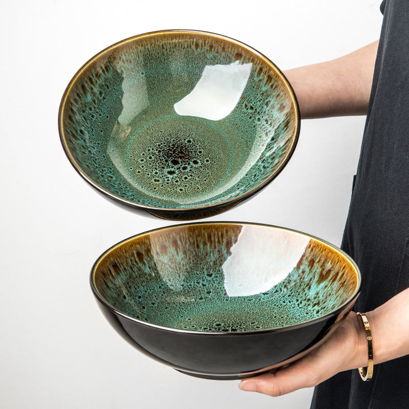 Vintage Green Ceramic 8-Inch Bowl – Household Noodle & Soup Bowl