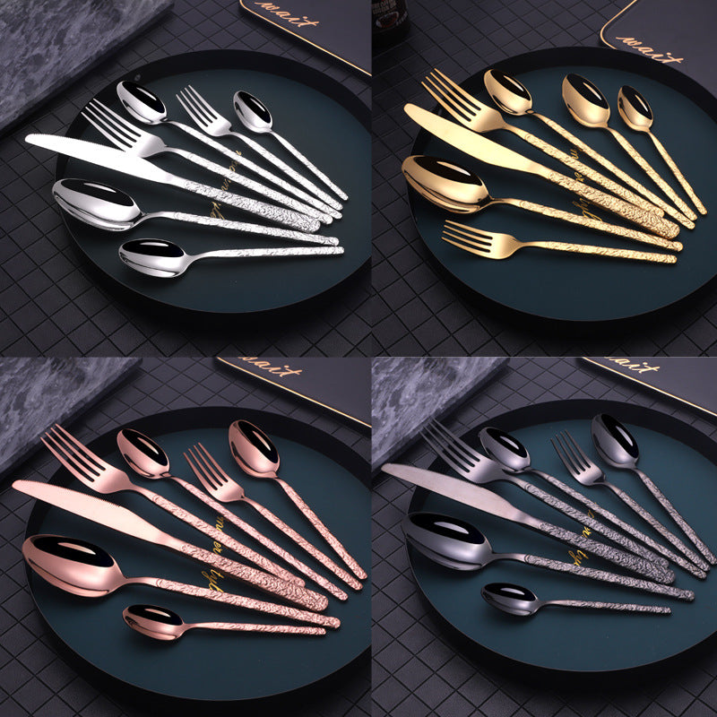 Embossed Steak Cutlery Set – Western Style Textured Handle Knife & Fork Set