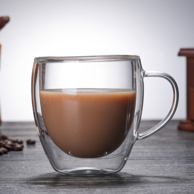 Double-Layer Borosilicate Glass Coffee Cup – Heat-Resistant with Handle