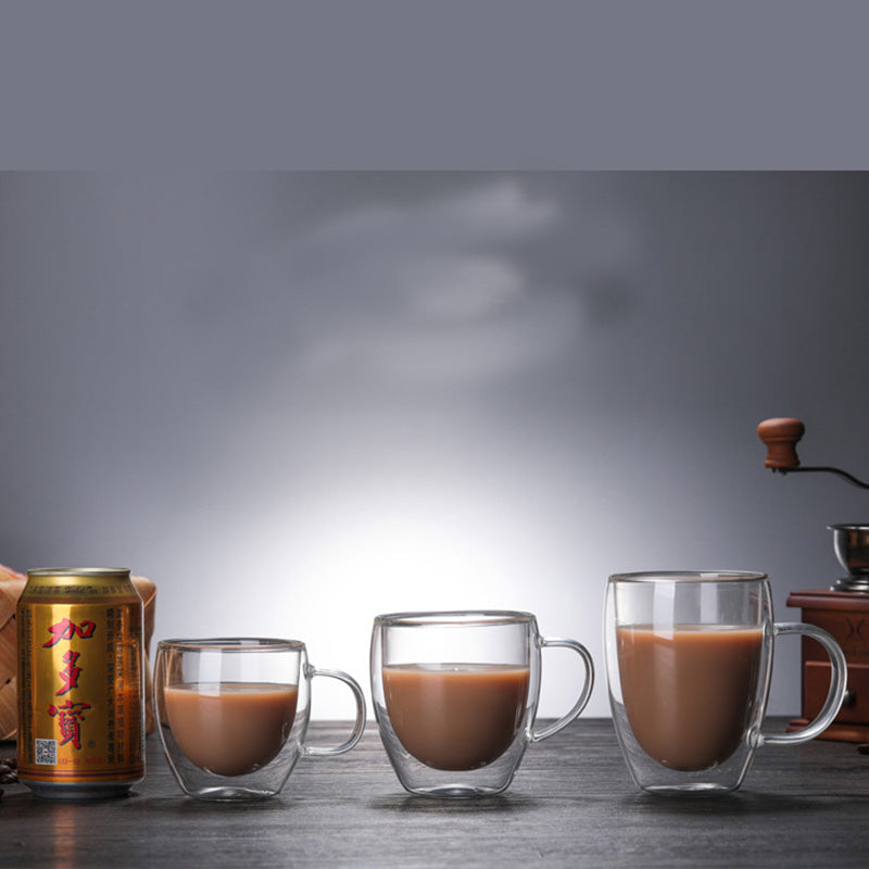 Double-Layer Borosilicate Glass Coffee Cup – Heat-Resistant with Handle