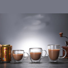 Double-Layer Borosilicate Glass Coffee Cup – Heat-Resistant with Handle
