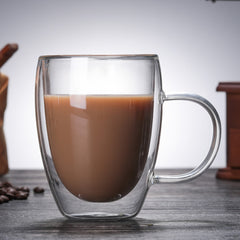 Double-Layer Borosilicate Glass Coffee Cup – Heat-Resistant with Handle