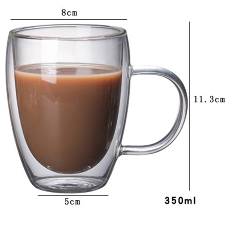 Double-Layer Borosilicate Glass Coffee Cup – Heat-Resistant with Handle