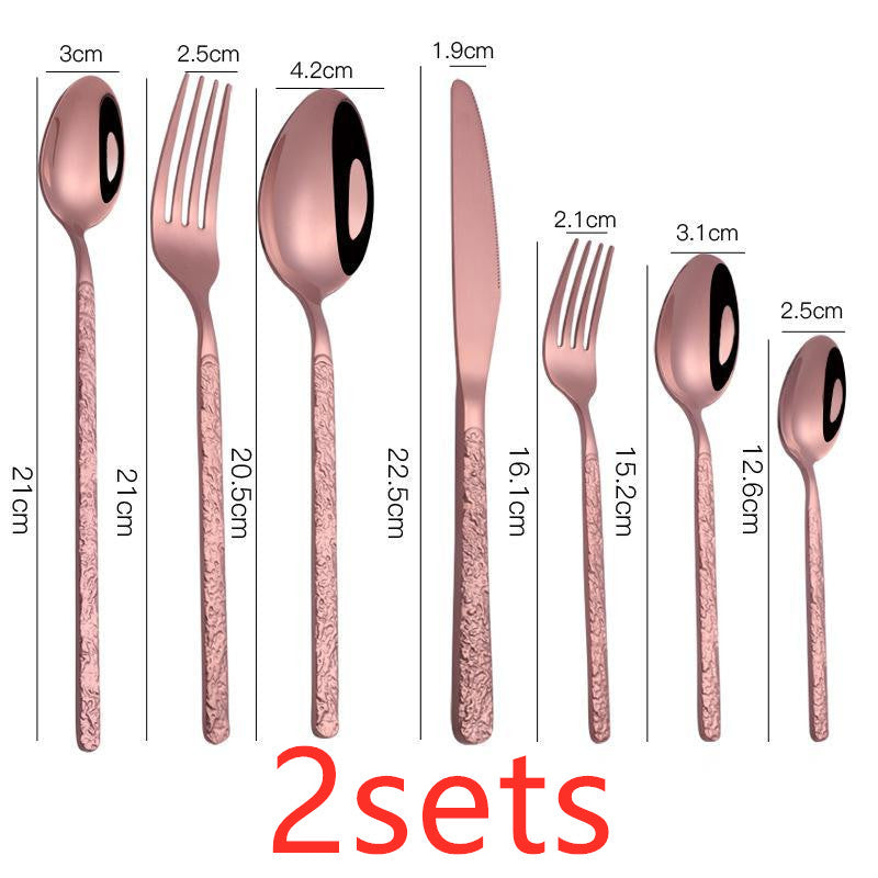 Embossed Steak Cutlery Set – Western Style Textured Handle Knife & Fork Set