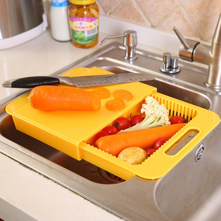 Multifunction Kitchen Cutting Board with Sink Drain Basket – Vegetable & Meat Prep Tool